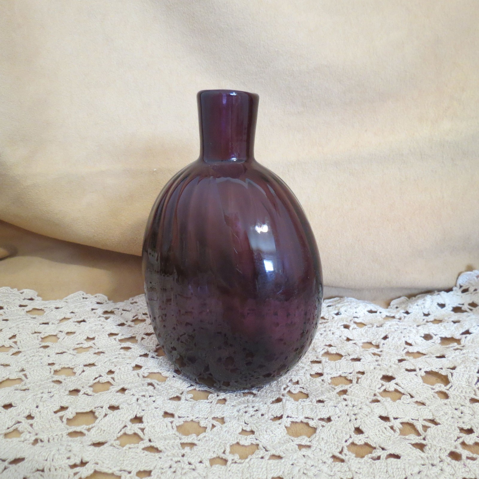 Vintage Hand Blown Amethyst Glass Vase Ribbed Glass Vase Signed MMA