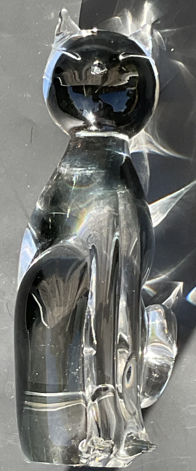 Atomic Cat Clear & Gray Gradient 8.5″ Sculpture-V. Nason & C. Murano Italy Label