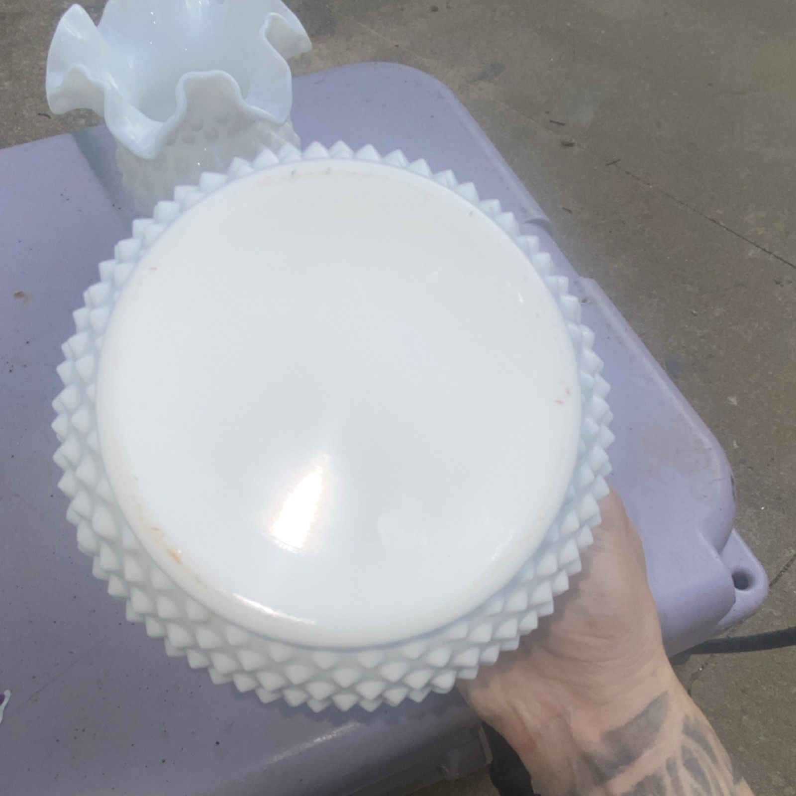 Fenton White Milk Glass Decorative Vase with Hobnail Pattern and Glossy Finish