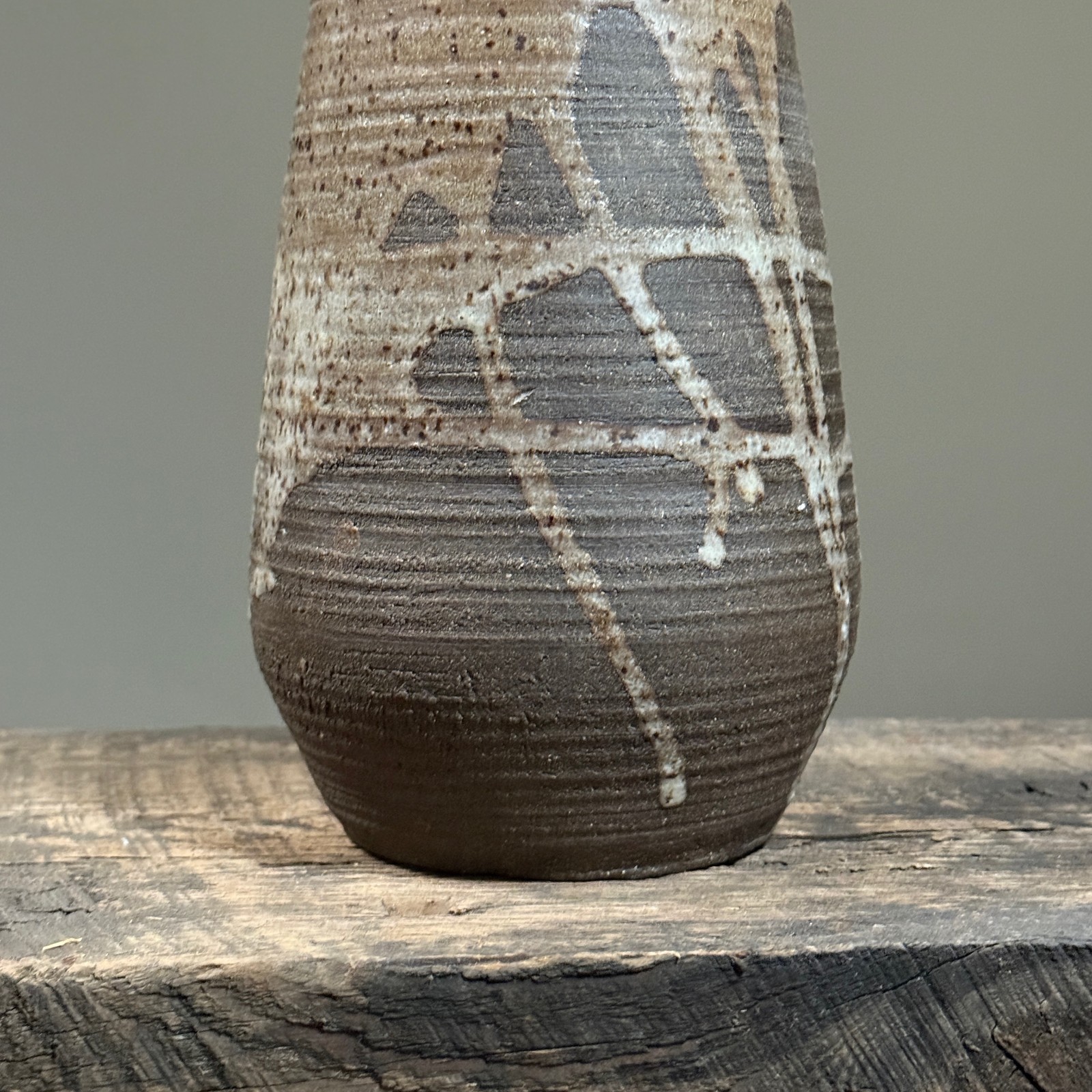 Vintage Abstract Expressionist Stoneware Vessel with Lid, Signed
