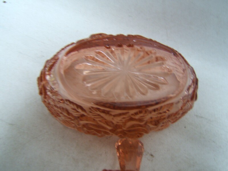 Vintage Glass Candy Container Dresser Jar Embossed Roses Knob Handle