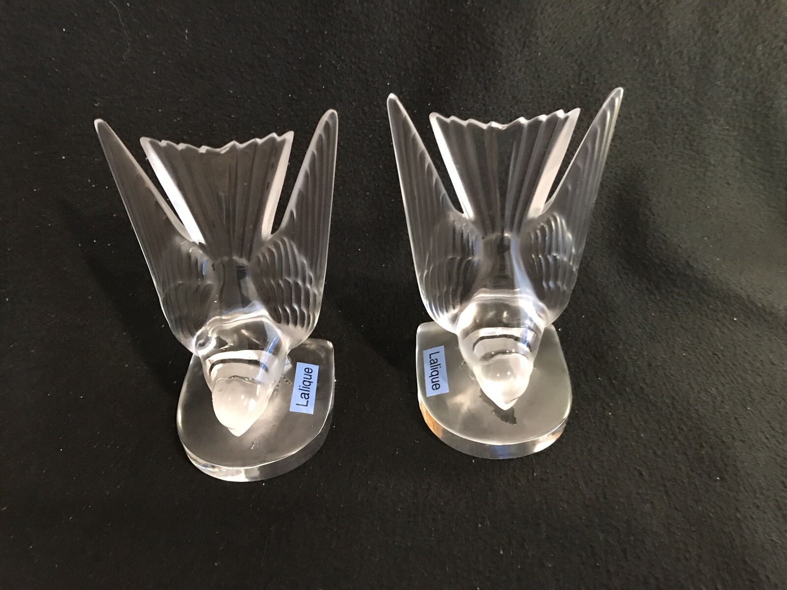 Lalique Crystal Deaux Hirondelles Swallows /Paperweight Bookends Birds 6 1/4″ T