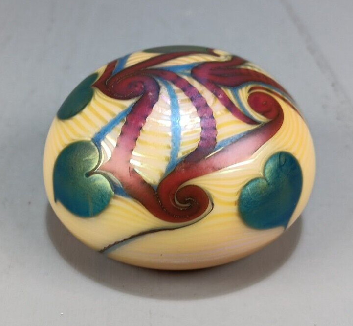 Orient & Flume Vintage Signed Dated 1974 Iridescent Art Glass Pulled Paperweight