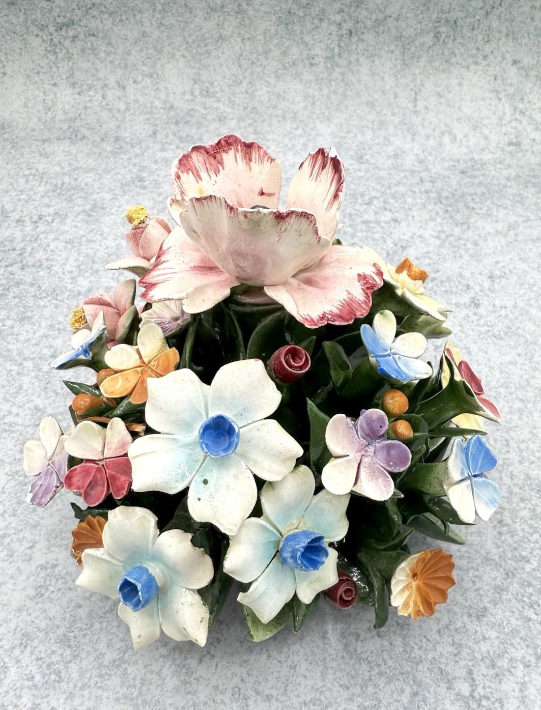 Vintage Capodimonte Italy Porcelain Flower Basket Centerpiece Floral Sculpture
