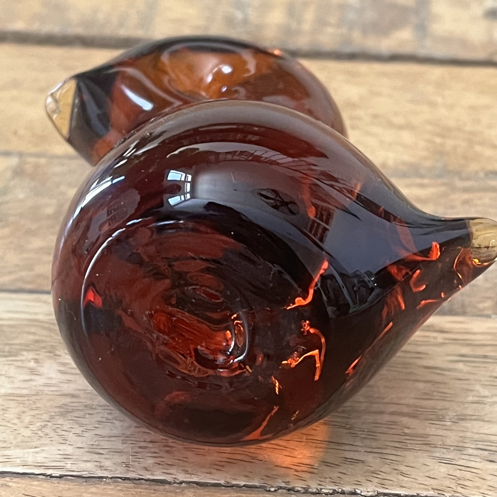 Art Glass Bird Chick Figure Paperweight Amber Color Glass Hand Blown
