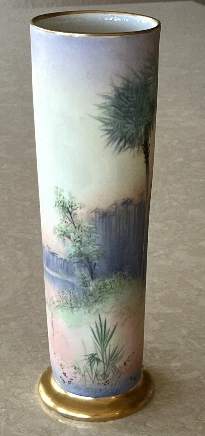 Antique Pickard Scenic Vellum Painted 12″ Vase Signed Edward Challinor 1910 #469