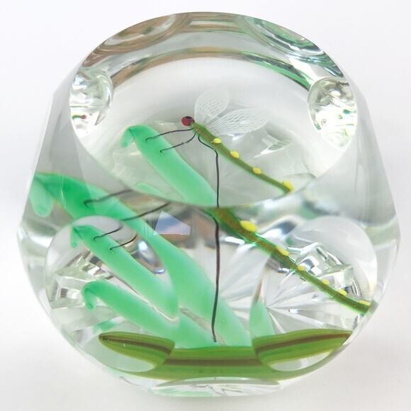 Perthshire 1986C Aventurine Dragonfly Faceted Clear Lampwork Insect Paperweight
