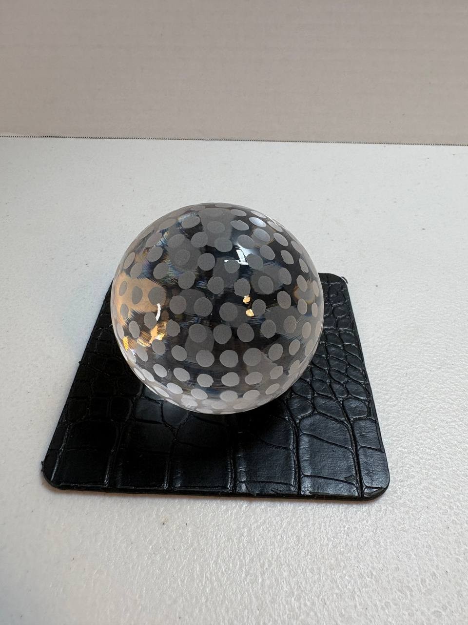Tiffany & Co. Crystal Paperweight Etched Polka Dot Glass Sphere Vintage