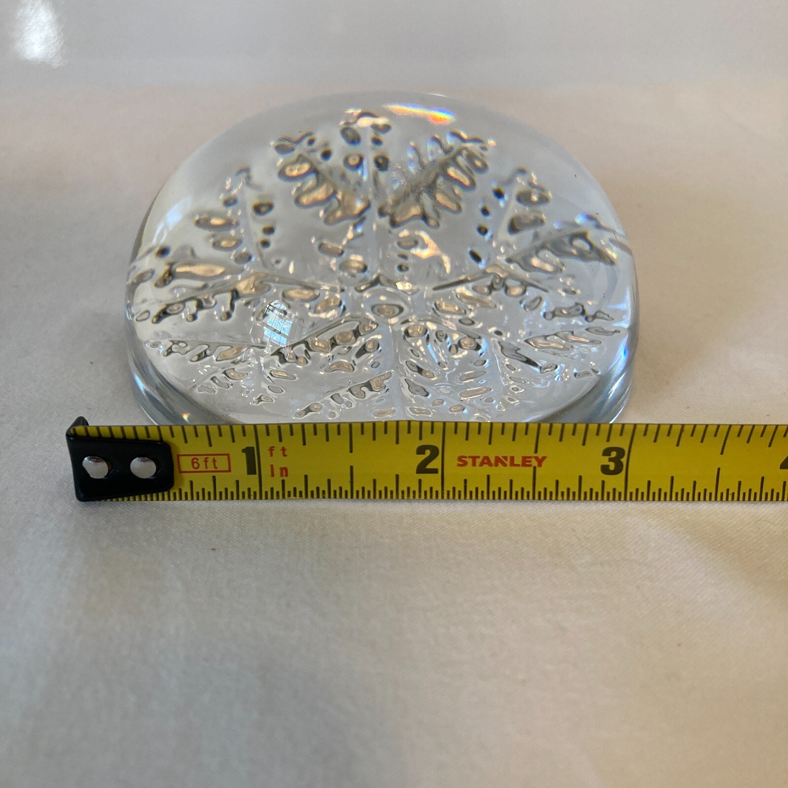 Vintage Paperweight, Snowflake Art, Clear,Glass, 1 lb 4oz weight