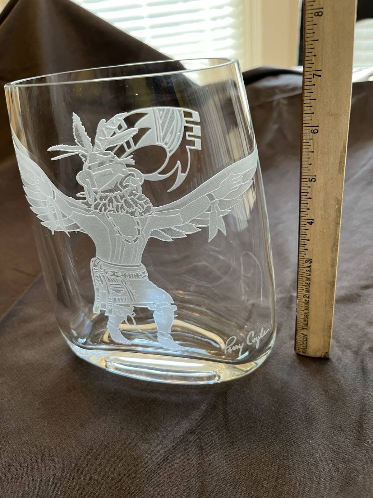 Vase Perry Coyle Kachina Eagle Dress Dancer Etched Glass Crystal