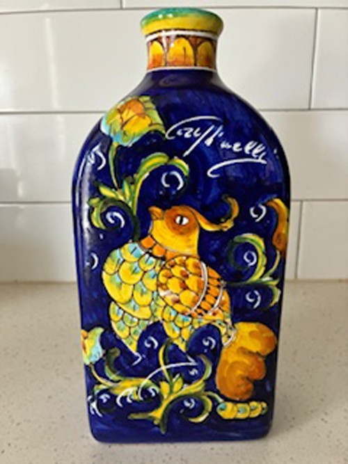Vintage Hand Crafted Hand Painted Ceramic Bottle from Italy