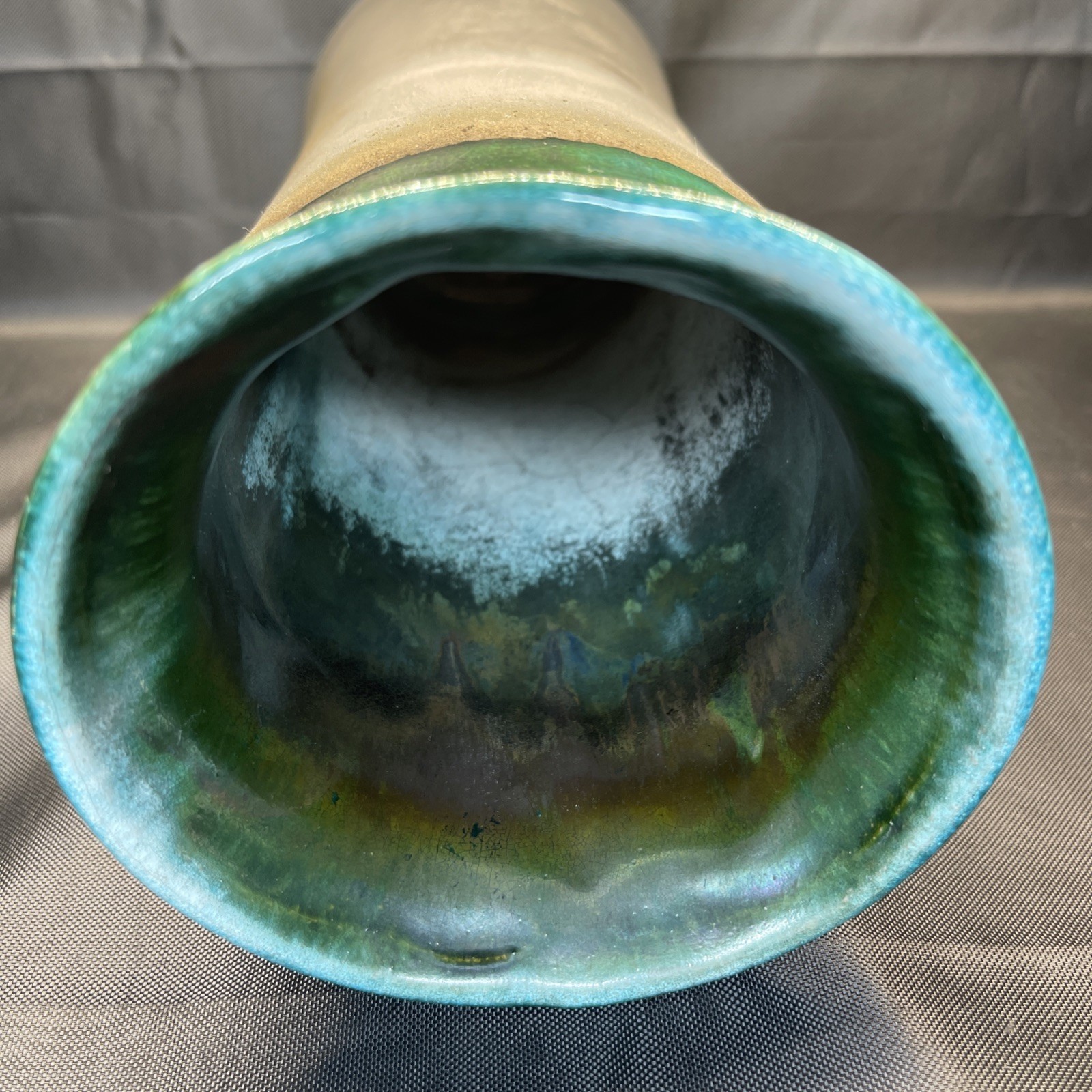 Signed Evans Vase Raku Studio Art Pottery Abstract 11.45″ Signed # 273