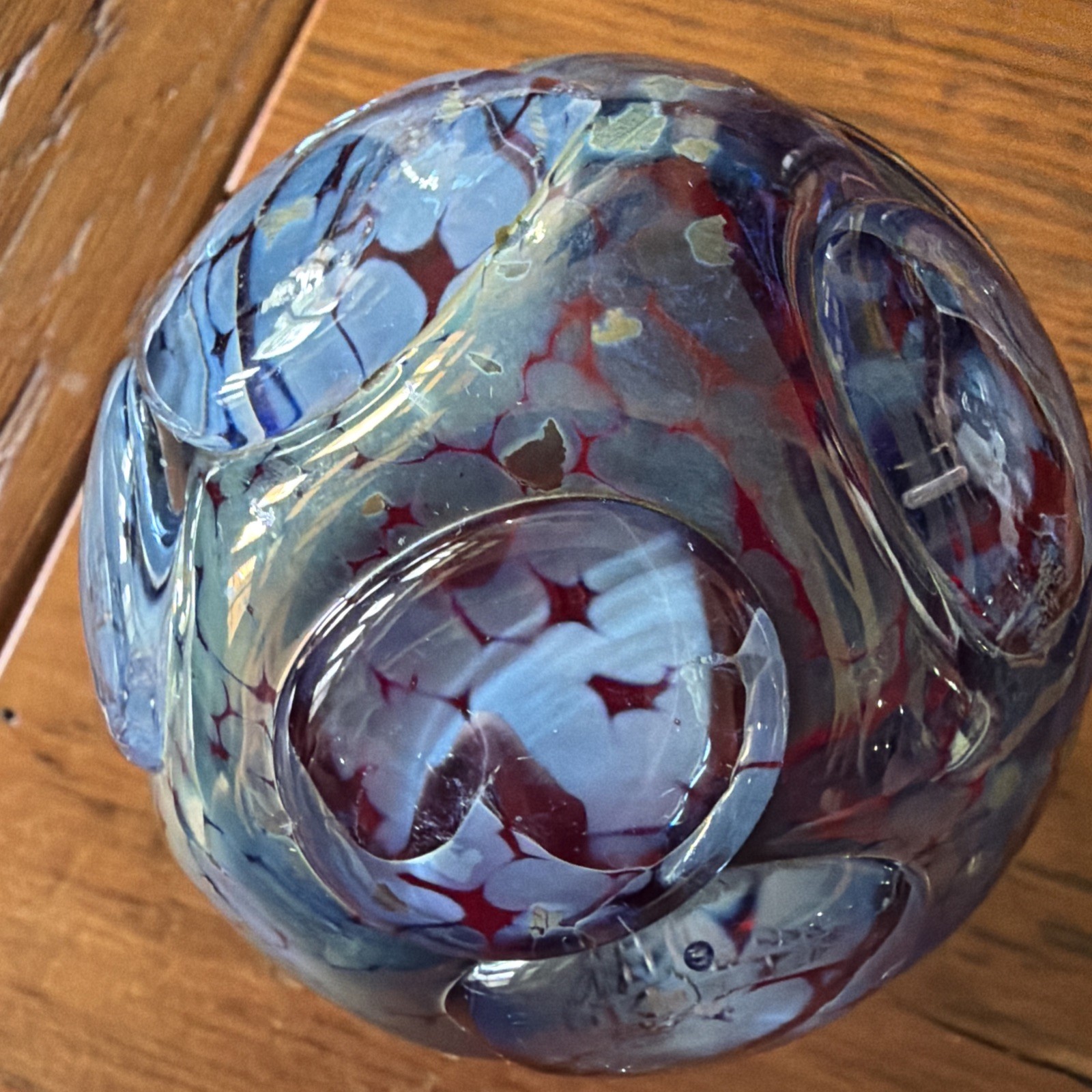 Vintage Prestige Art Glass Paperweight Blue Green Maroon Color Changing Lava