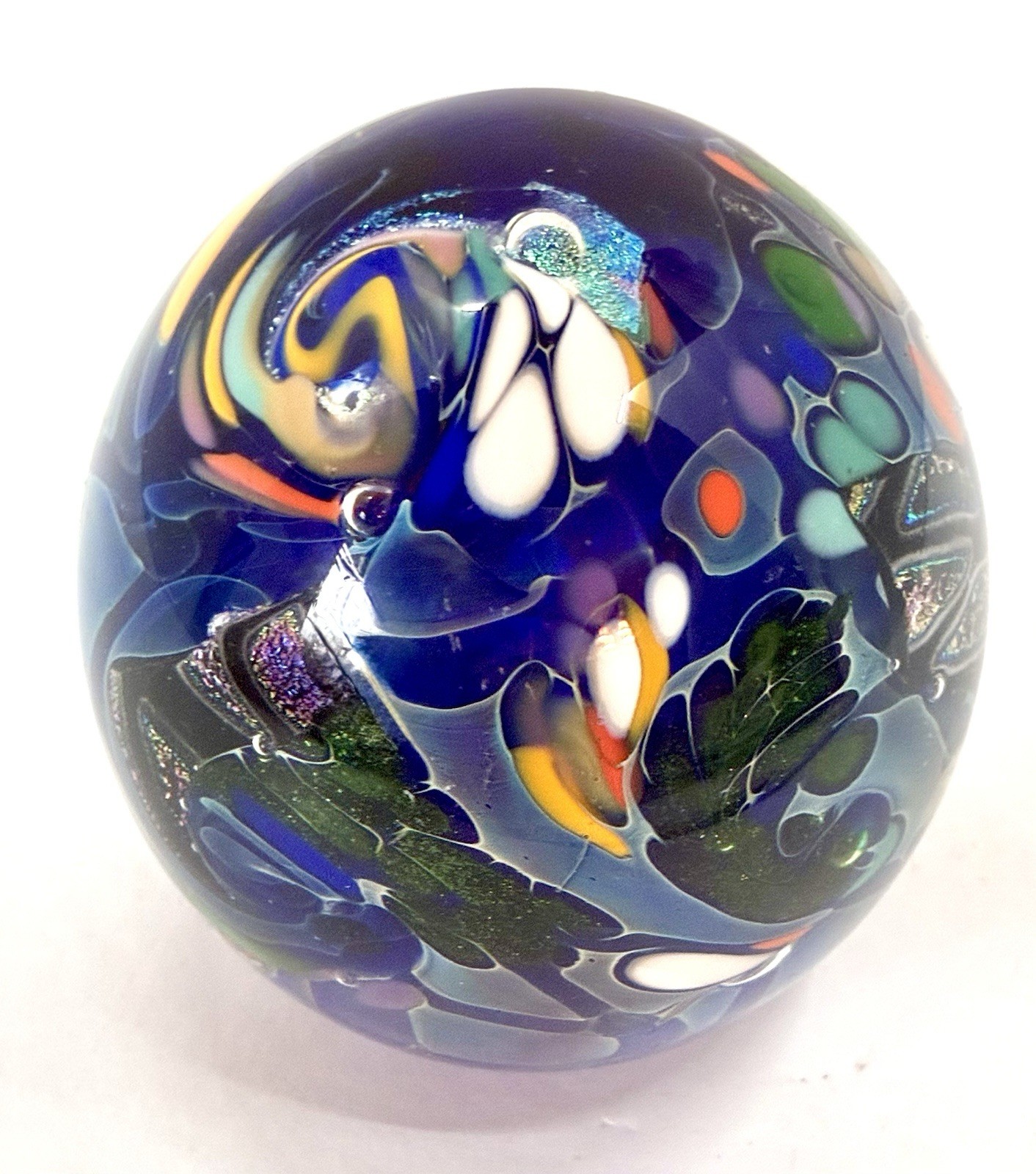 Signed Jim Karg Colorful Art Glass Paperweight Vintage