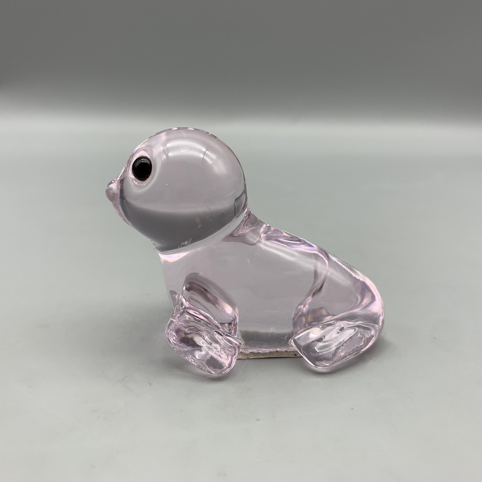 Vintage Oneida Pink Seal Figurine 24% Lead Crystal Art Glass Small Paperweight