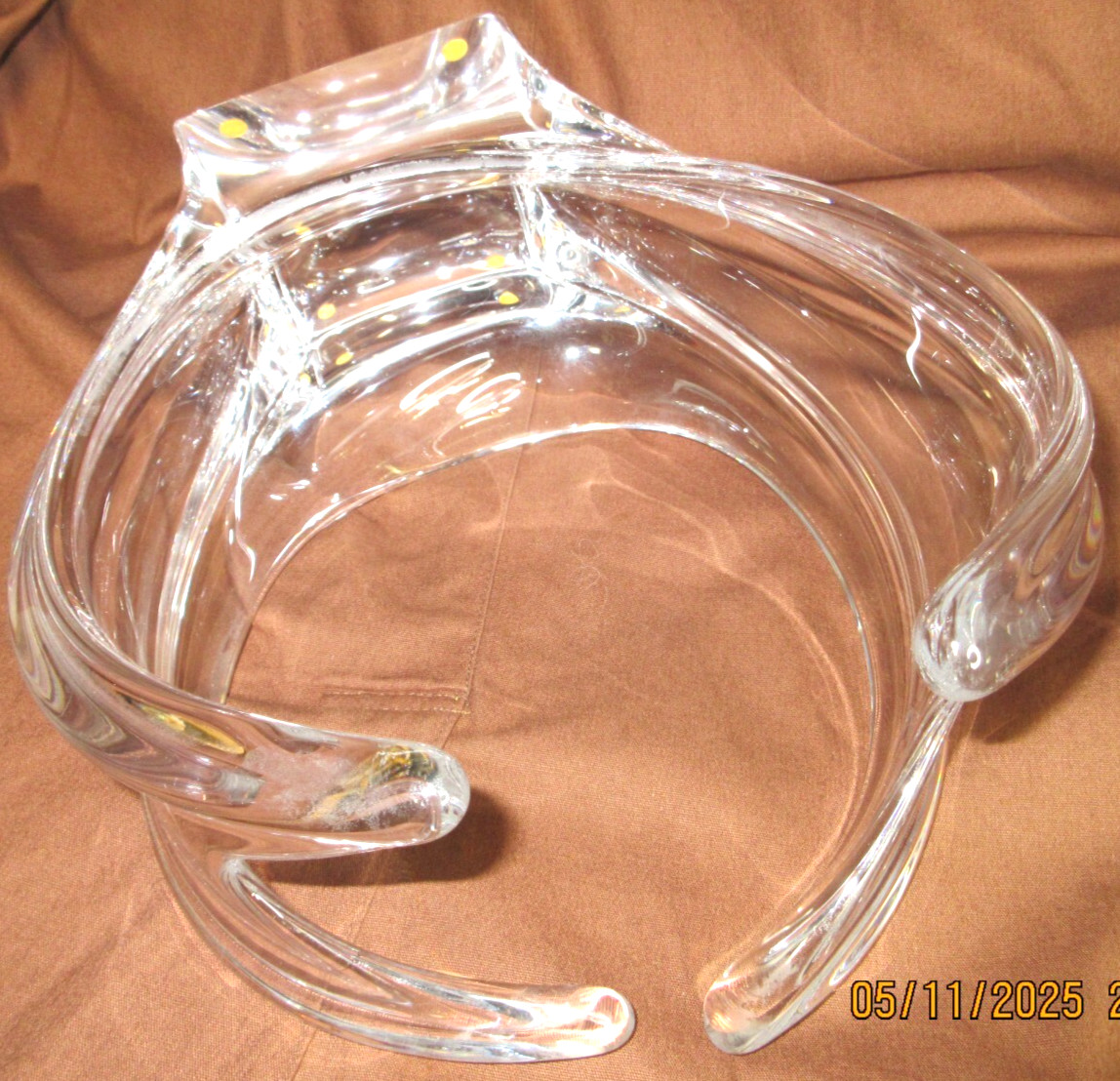 ART VANNES LE CHATEL FRANCE CRYSTAL SCULPTURE~HUGE~CENTER BOWL~12 3/8″ X 10″