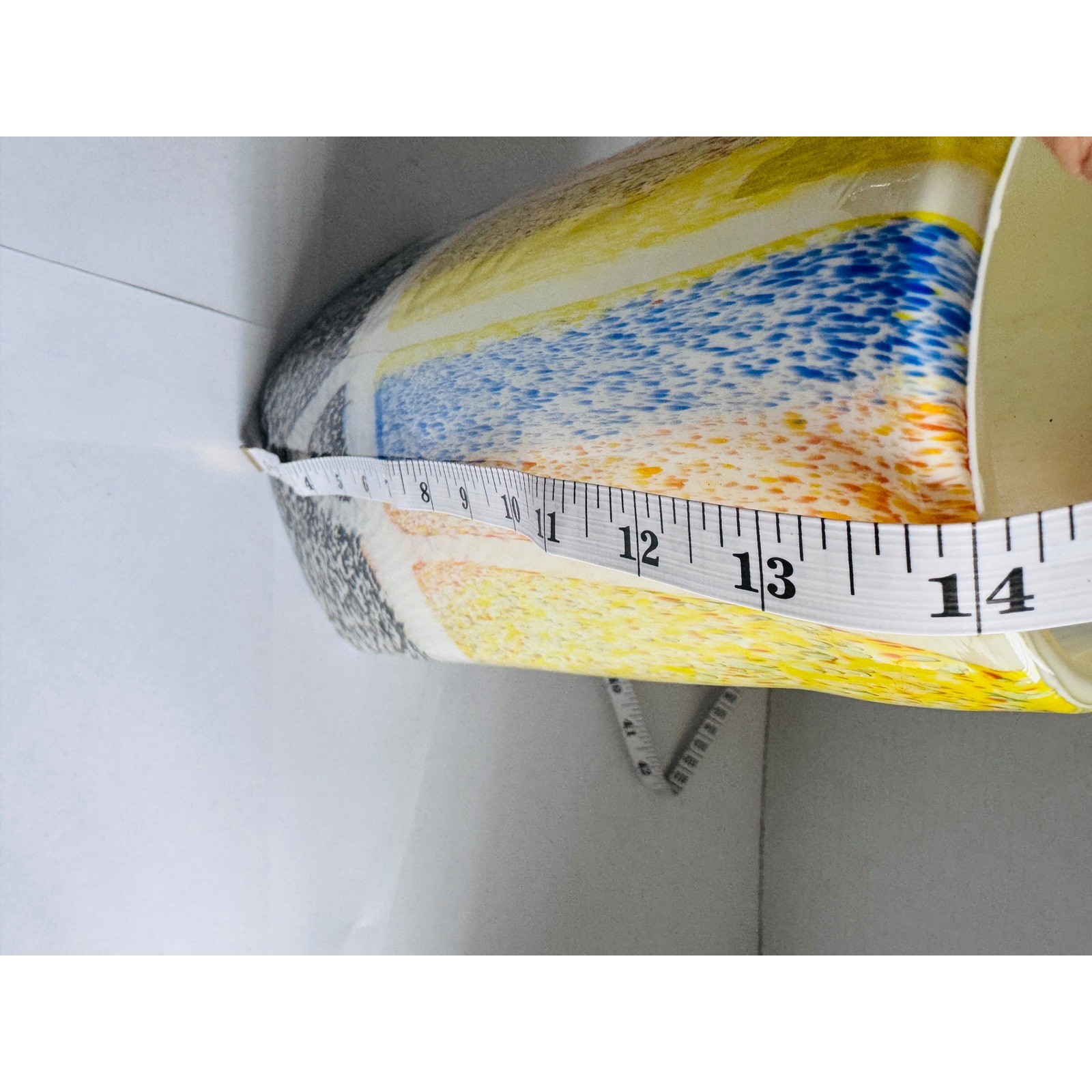 Murano Hand Blown Art Glass Vase Yellow Blue Black 14 Inch