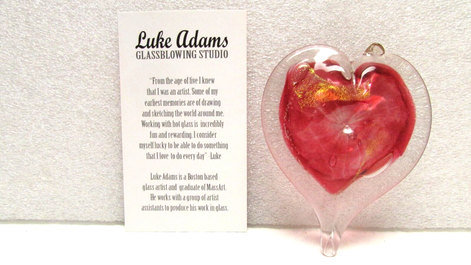 NEW Luke Adams Art Glass Red Ruby Heart Sun Catcher Glassblowing Studio Piece