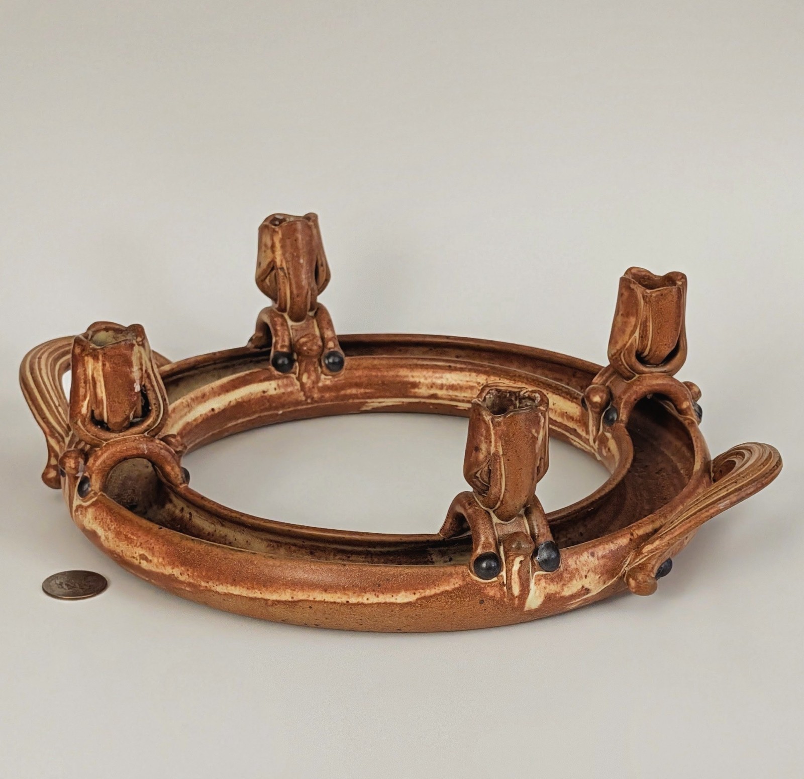 Michael Natale Elegant Studio Pottery Floral Ring Frog🌼Candleholder Centerpiece