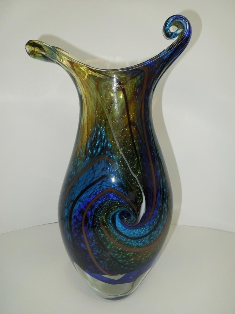 GORGEOUS Multicolored Murano Italian Glass Art Glassware Vase 15.75″x6.5″x5″