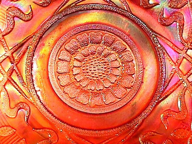 “WISHBONE” 10 1/4″ CHOP PLATE FABOULIS PUMPKIN MARIGOLD CARNIVAL BY: NORTHWOOD
