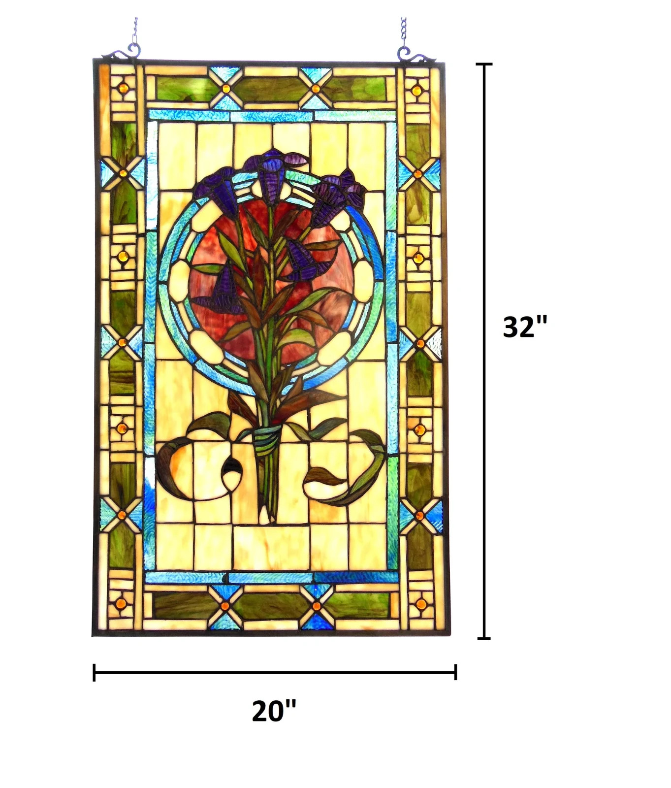 Stained Glass Window Panels Colorful Floral Tulips Tiffany Style MATCHING PAIR