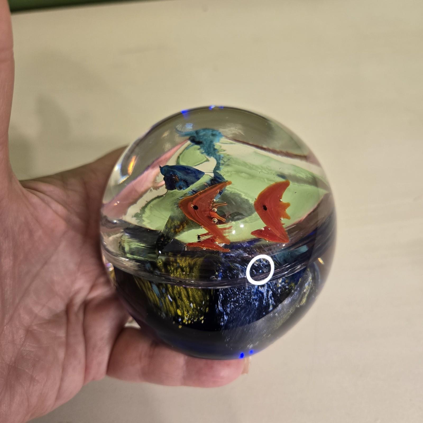Art Glass Paperweight Underwater Sea Life Scene Colorful 4″x3.5″