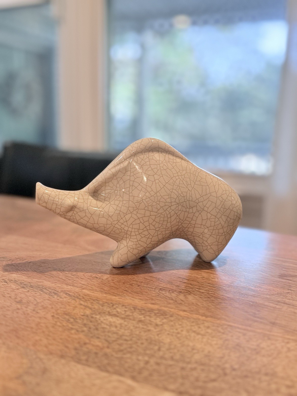 Vintage Crackle Pottery Boar Pig Figurine