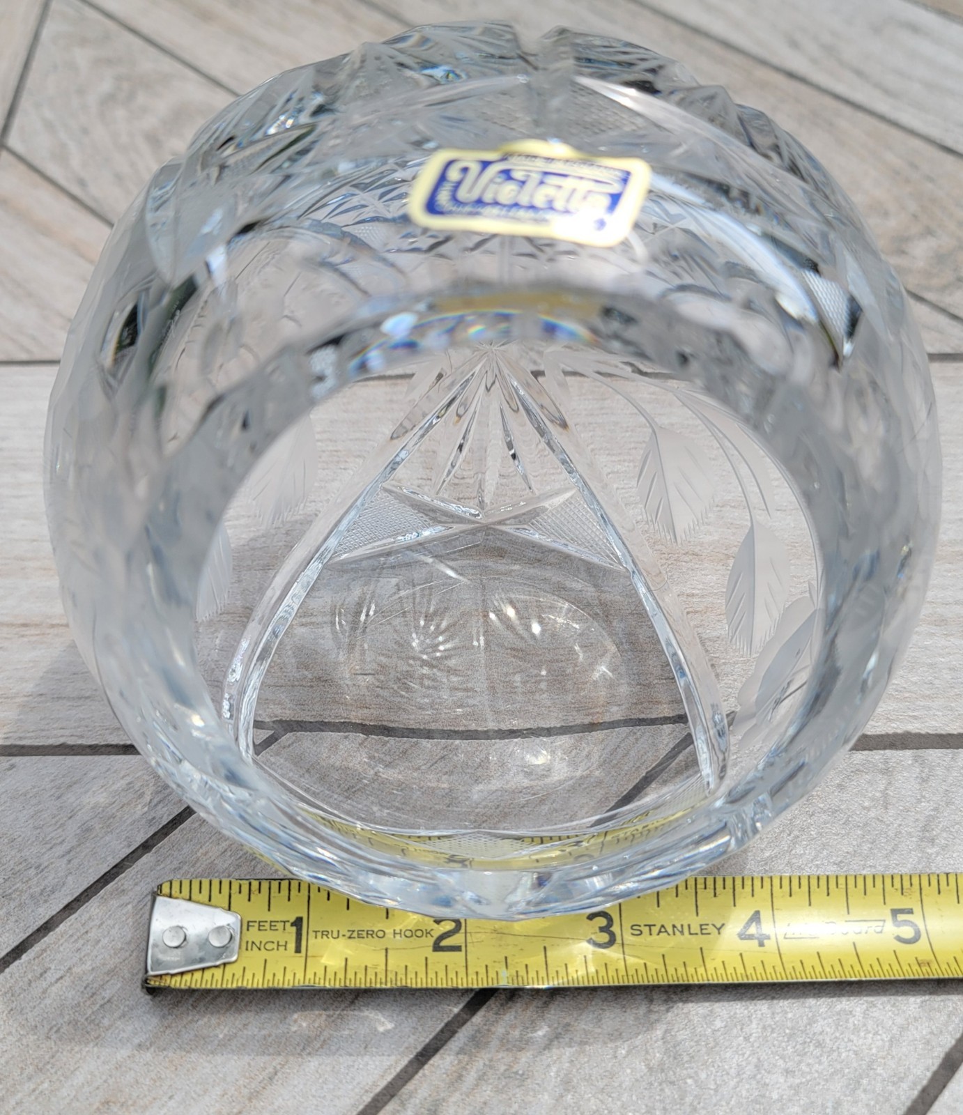 Vintage Violetta Poland 24% Lead Crystal Orb Ball Ashtray Hand Cut Starburst MCM