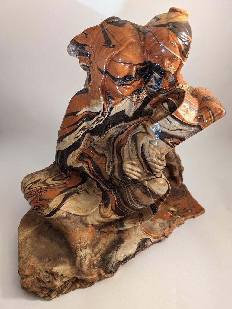Caramel Swirl Solid Slag Glass Indian Native Mother Child & Baby Sculpture Agate