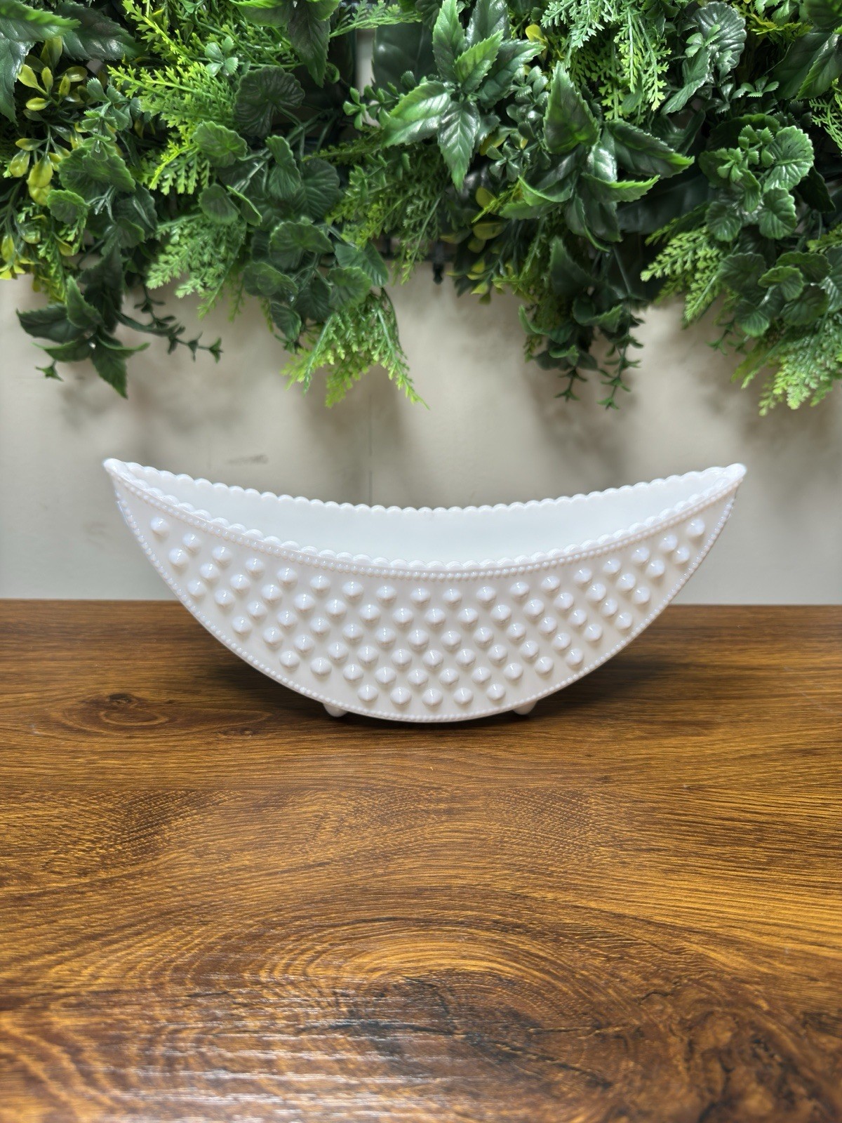 Fenton Milk Glass Hobnail Crescent Planter 9.5”