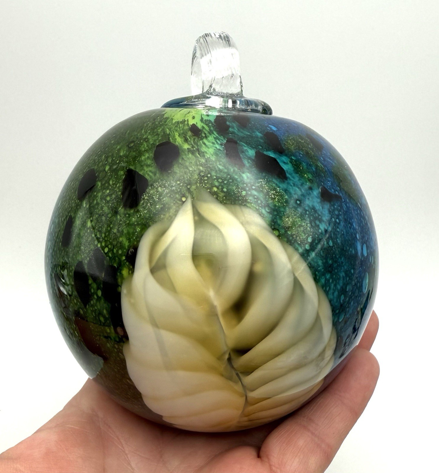 Blown glass gazing ball friendship ornament 4 in Green & Blue Hanging