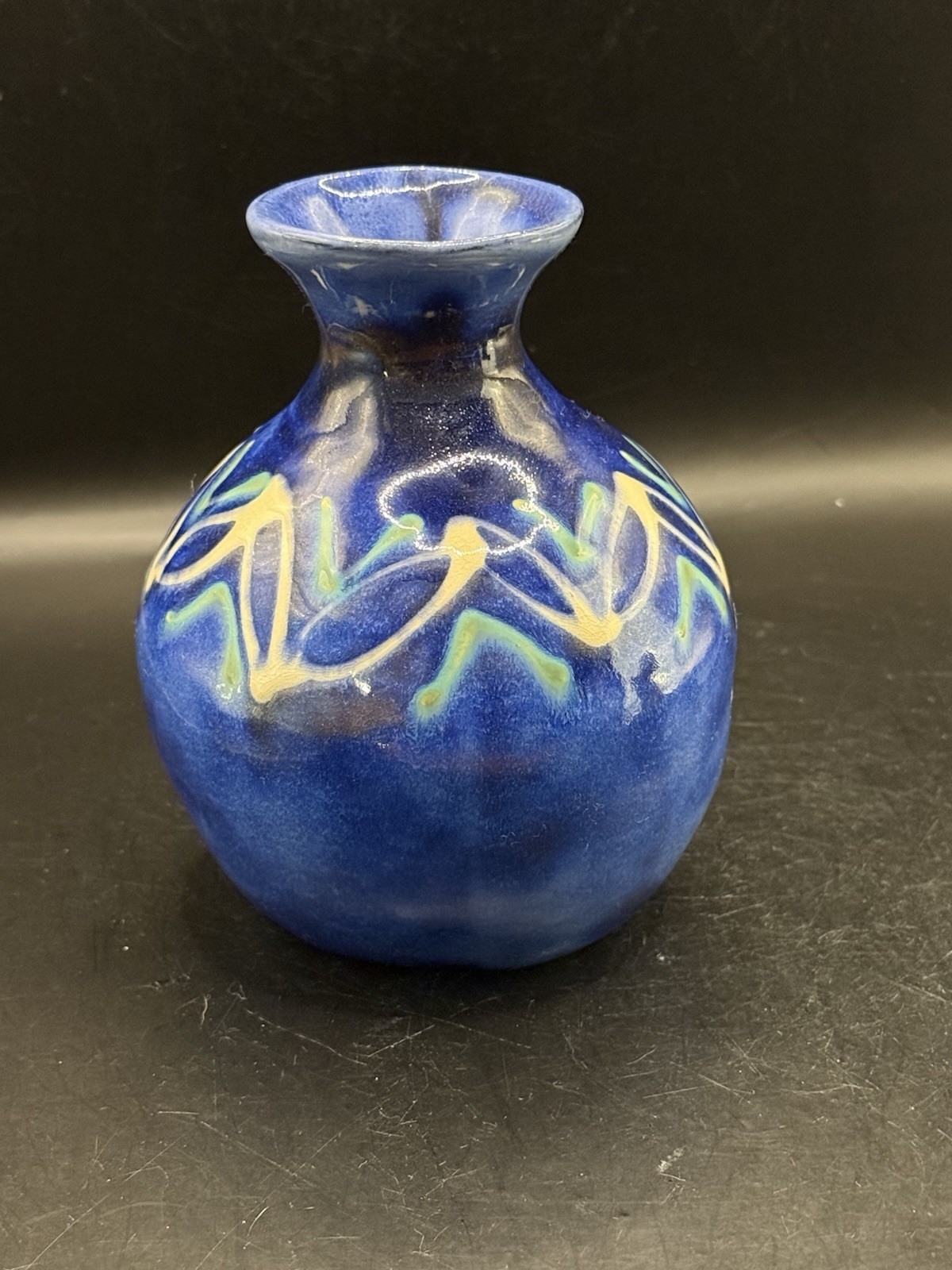 An Earthworks Barbados Studio Art Pottery Vase With White, Blue & Green Colors