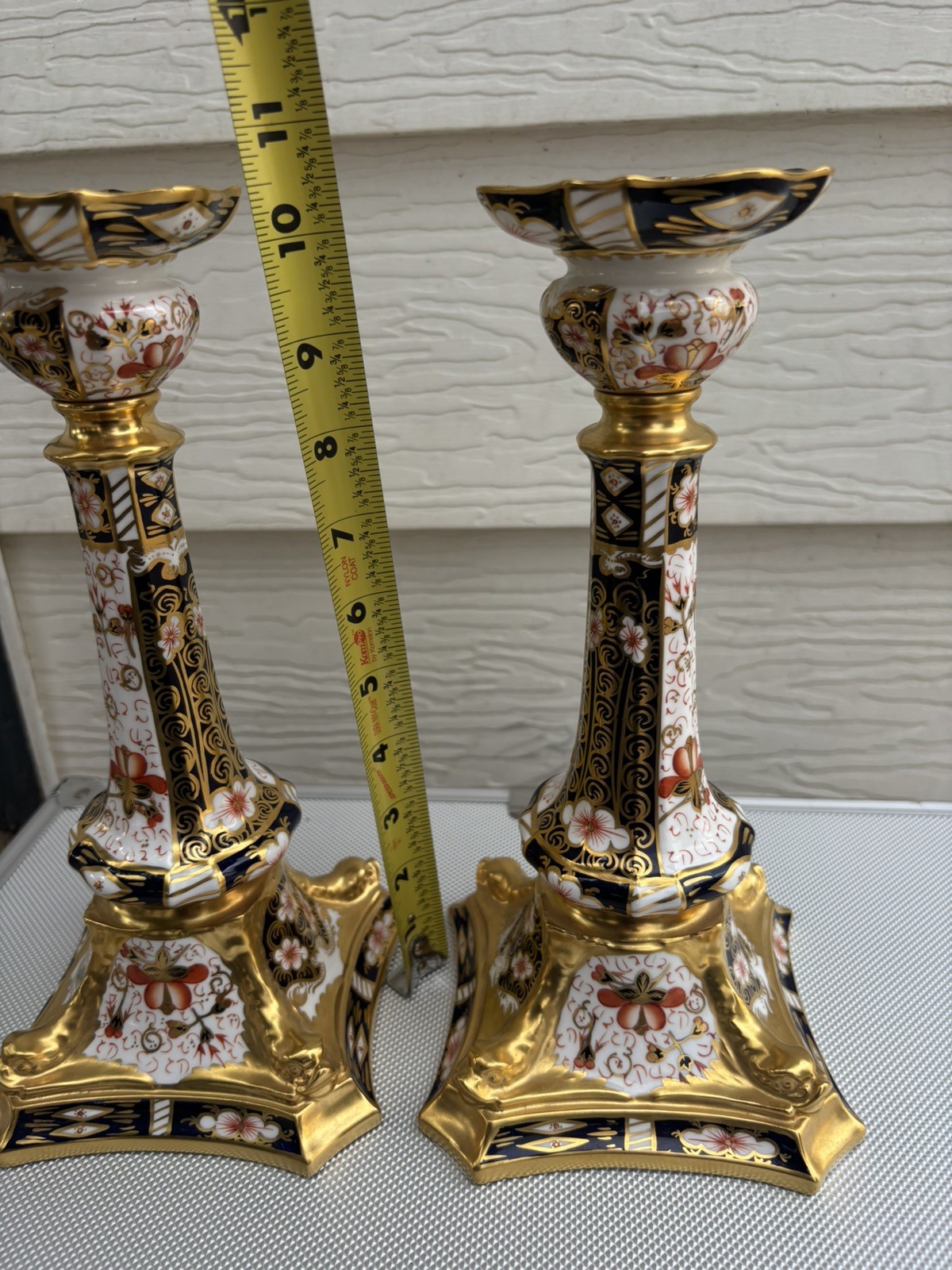 Pair Royal Crown Derby Old Imari Large Candlesticks 10.5in Excellent