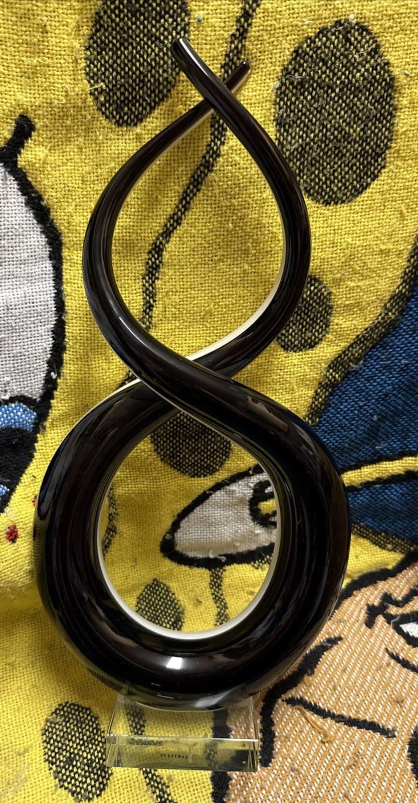 Vintage Murano Glass “Love Knot” Table Sculpture in Black, White & Clear Glass
