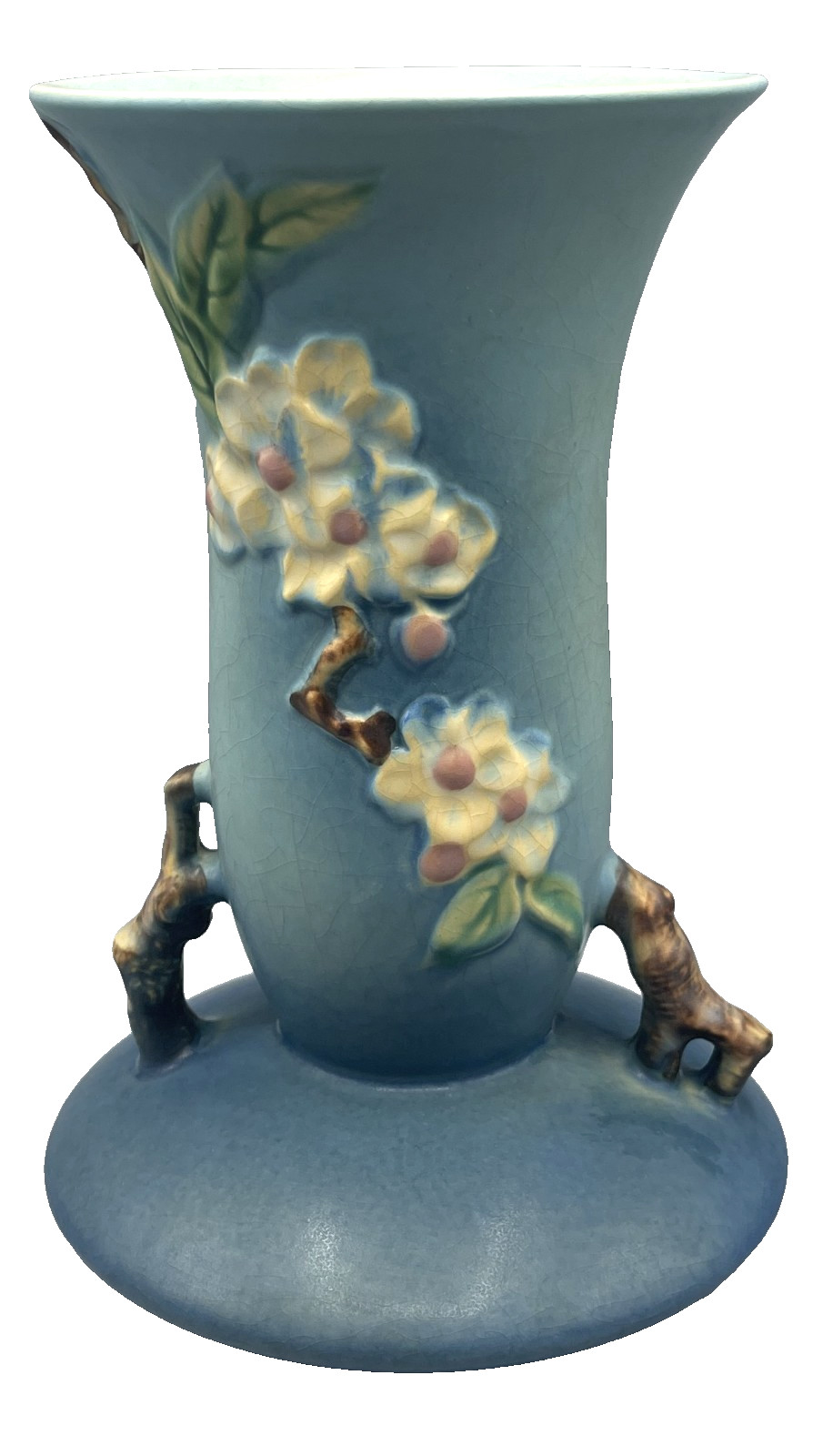 Roseville Pottery 10 1/4″ “APPLE BLOSSOM” Handled Footed Vase 388-10 1940’s