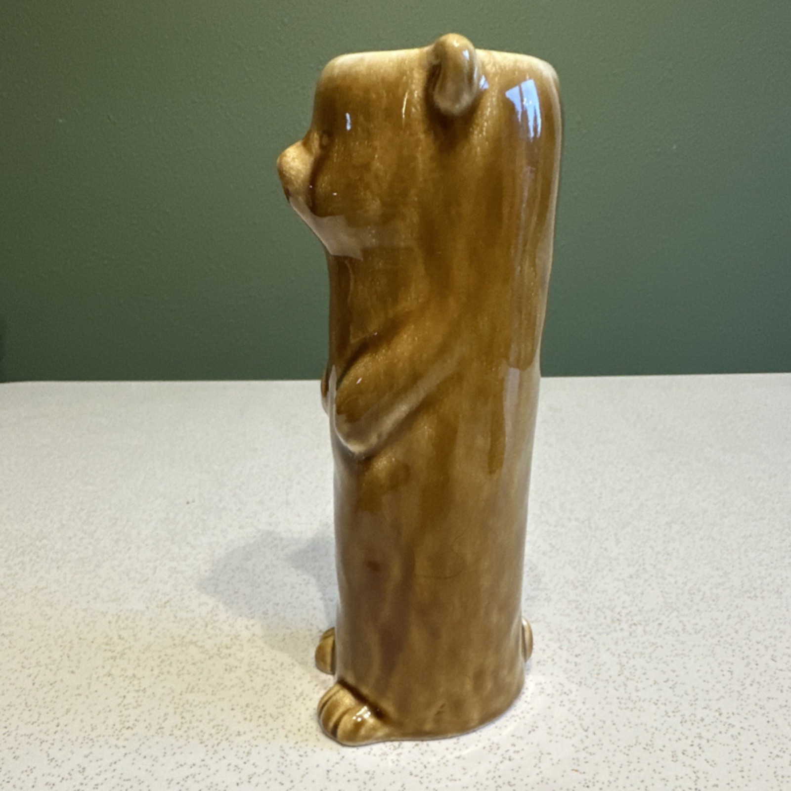 Stoneware Bear Shaped Vase, Brown Glossy Art Pottery 3D Effect, 6 3/4 in DF7937