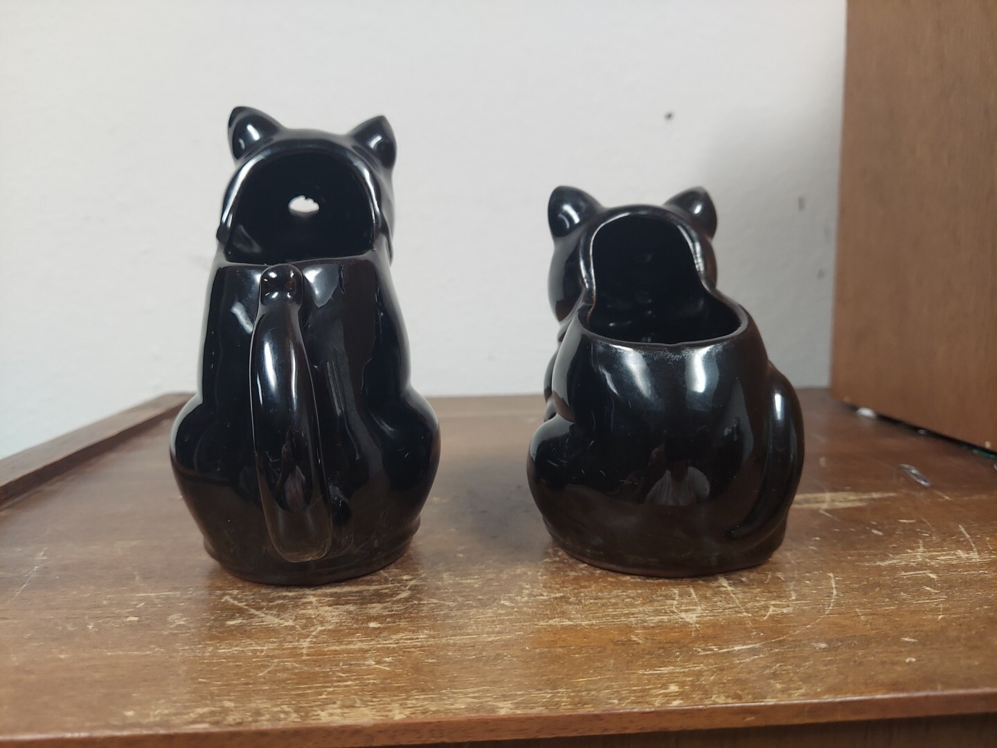Shafford Redware Black Cat Creamer (5.5″ T) & Sugar (4.5″ T) Vtg 50-60s MCM VGUC