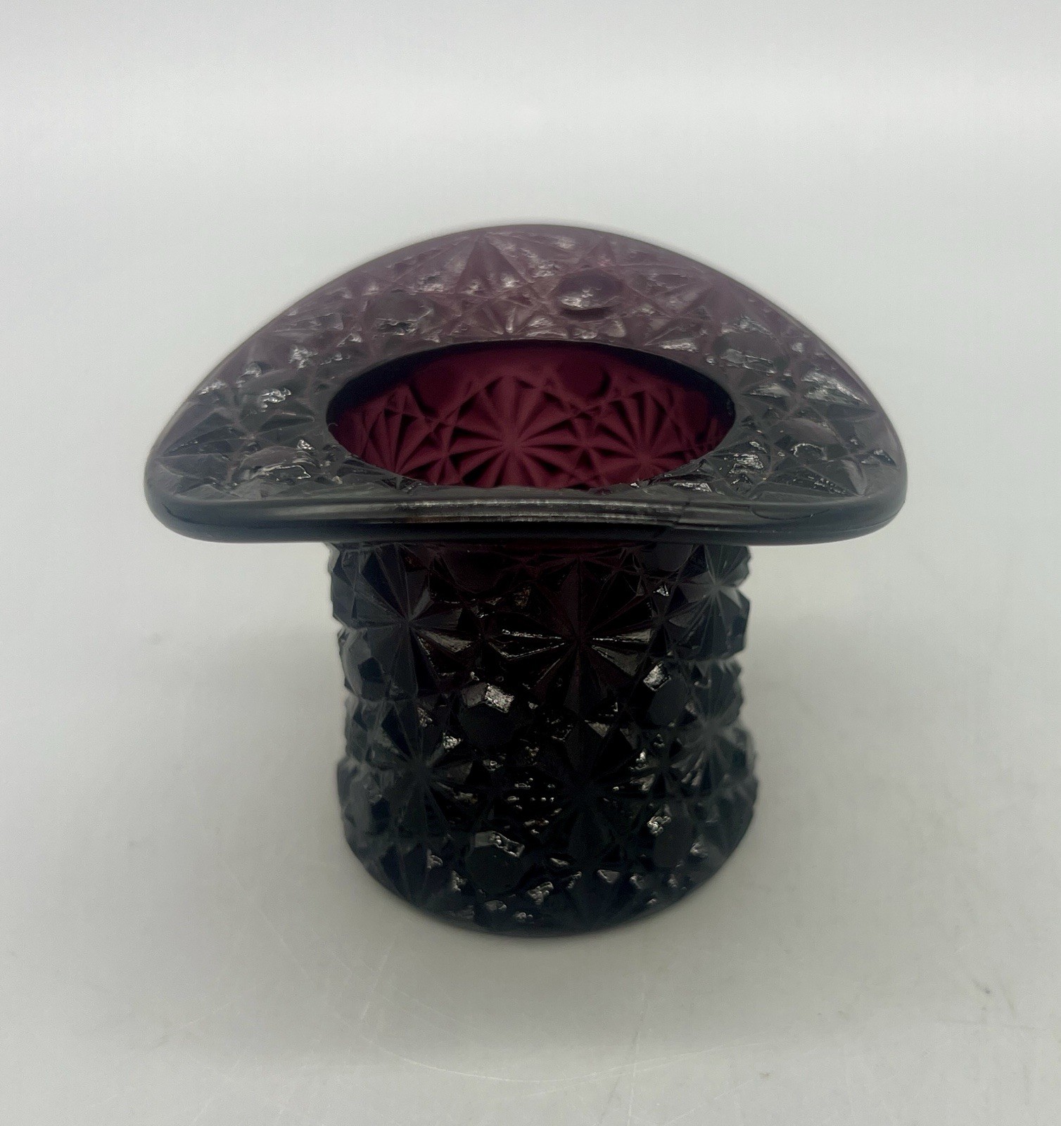 Vintage Amethyst Glass Daisy And Button Top Hat Toothpick Holder Boyd Glass