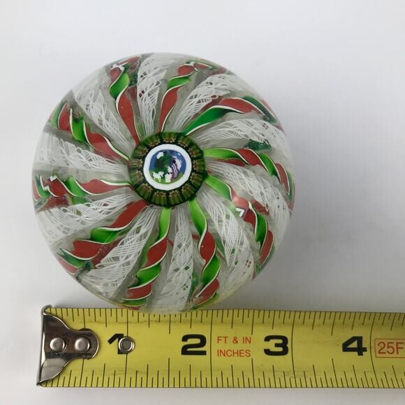 Perthshire 1985 Christmas Crown Shepherd and Sheep Latticinio Twist Paperweight