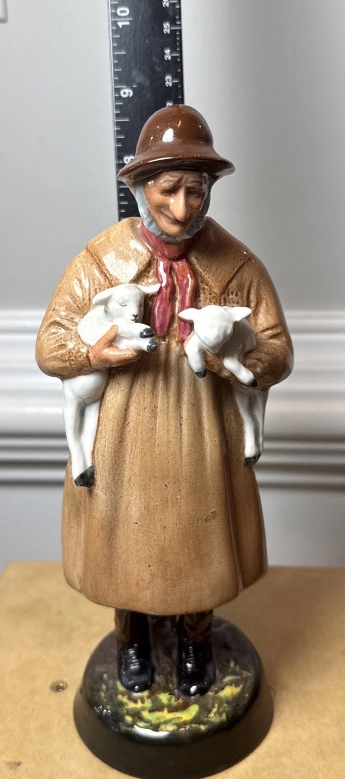 Royal Doulton Lambing Time HN1890 Shepherd & Lambs Figurine England 10”
