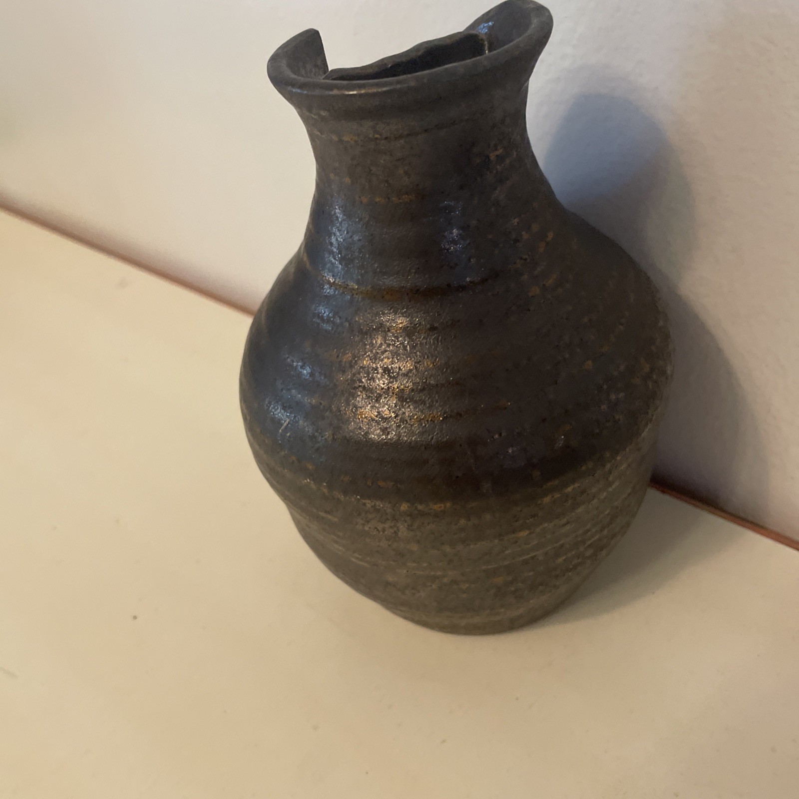 Studio Modern Art Pottery 6.5” Tall Charcoal Vase with Shimmering Glaze-EUC