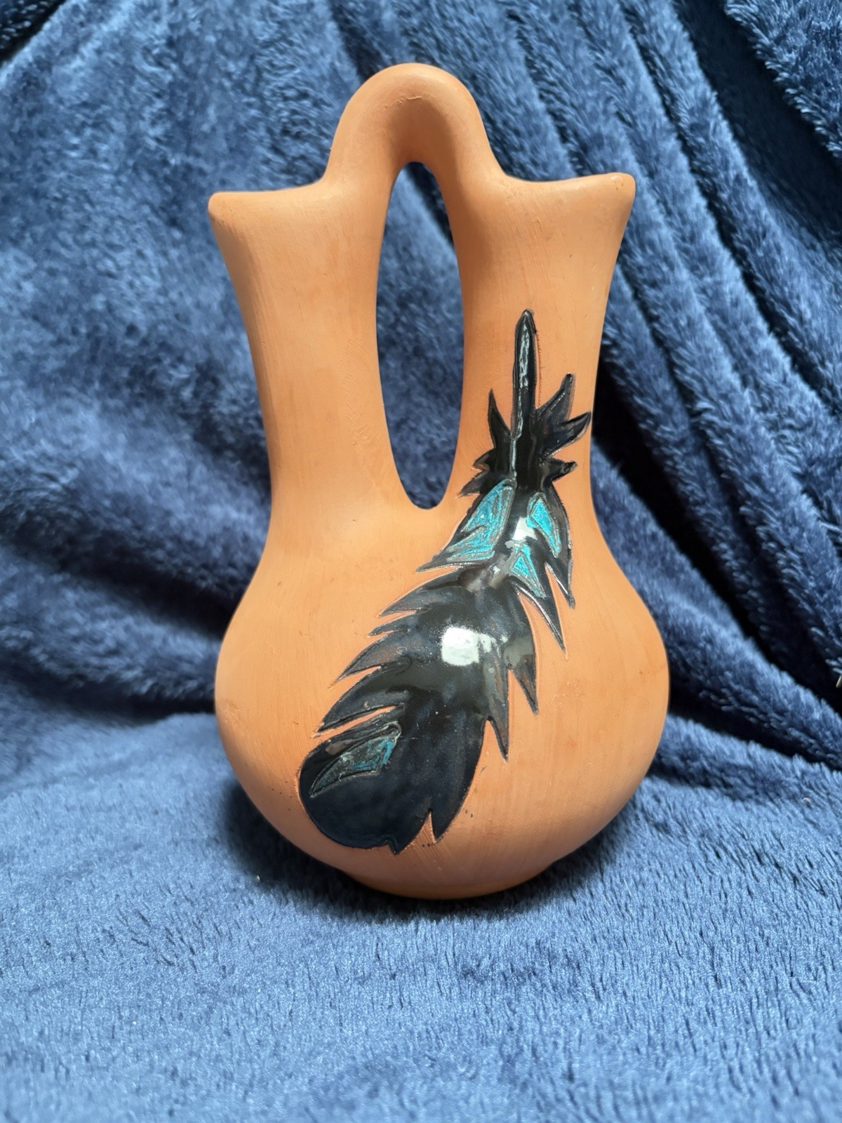 Stone feather double Vase Native American Brenda Christy Red Clay – 2003