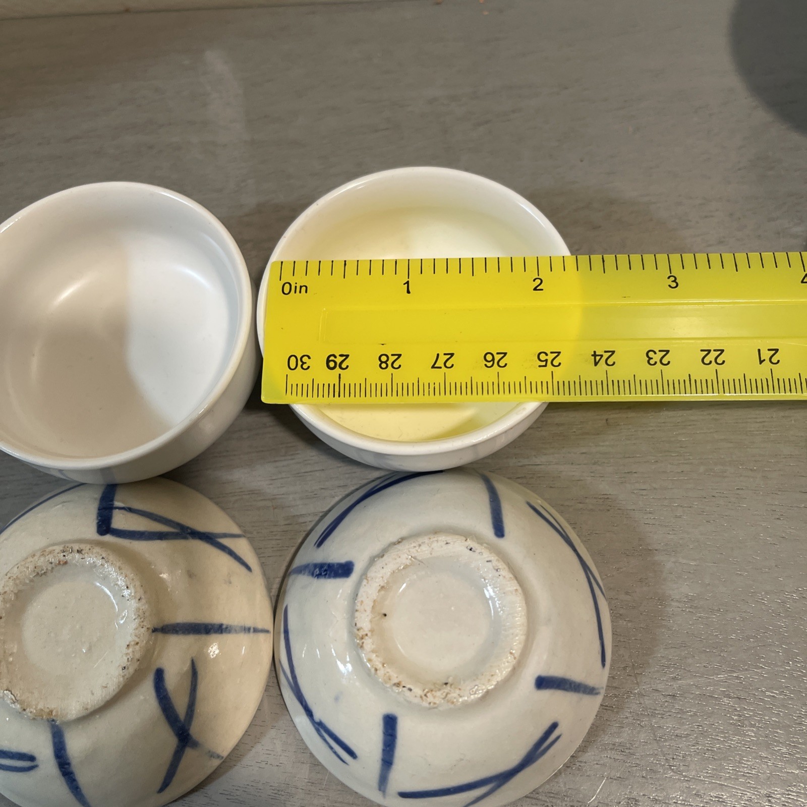 4 In Lot Vintage Small 2.5” China Bowls White Blue/ Plain