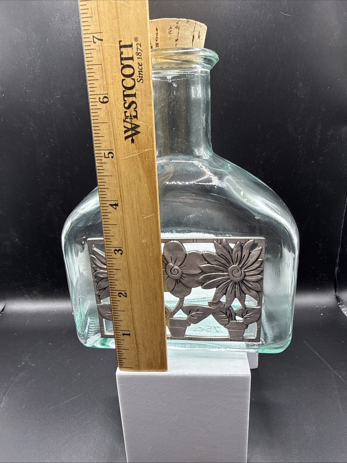 7 Inch Glass Bottle Made Italy Aluminum Appliqué