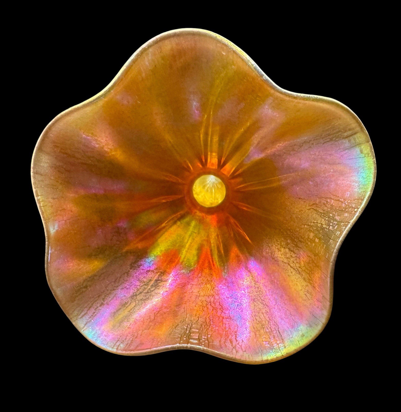 Lundberg Studios Art Glass Flower Stem Iridescent Poppy Orange Aurene 2005 16”