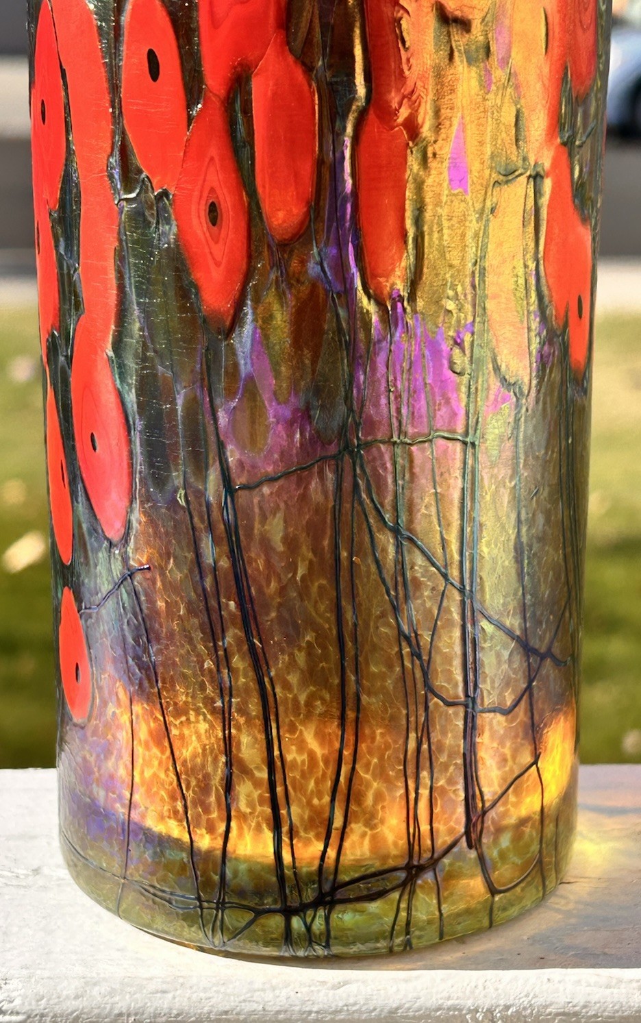 Robert Held California Poppy Cylinder Art Glass Vase Signed Approx 11”H