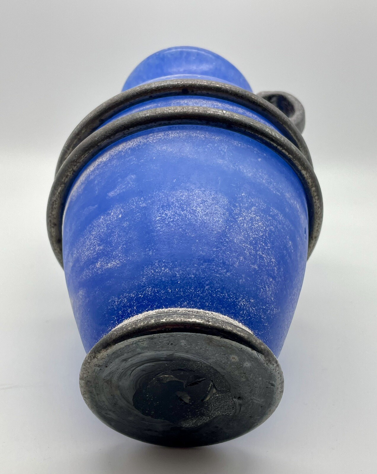 9” “Design Guild” STICKER Romania Art Glass Cobalt BLUE Handblown Urn Vase Jar