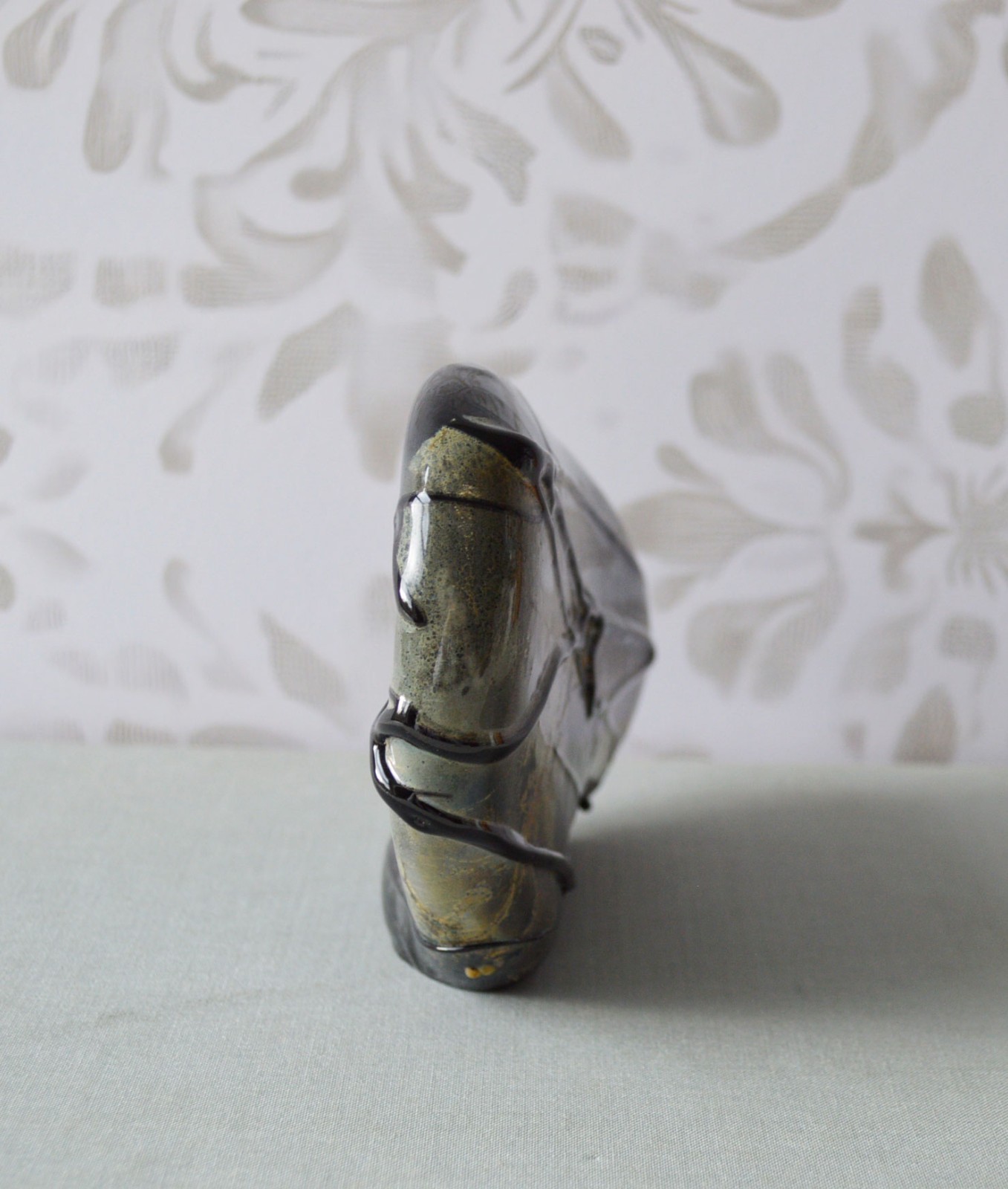 Art Glass Sculpture – Earth Tones with Applied Black Glass Ribbons