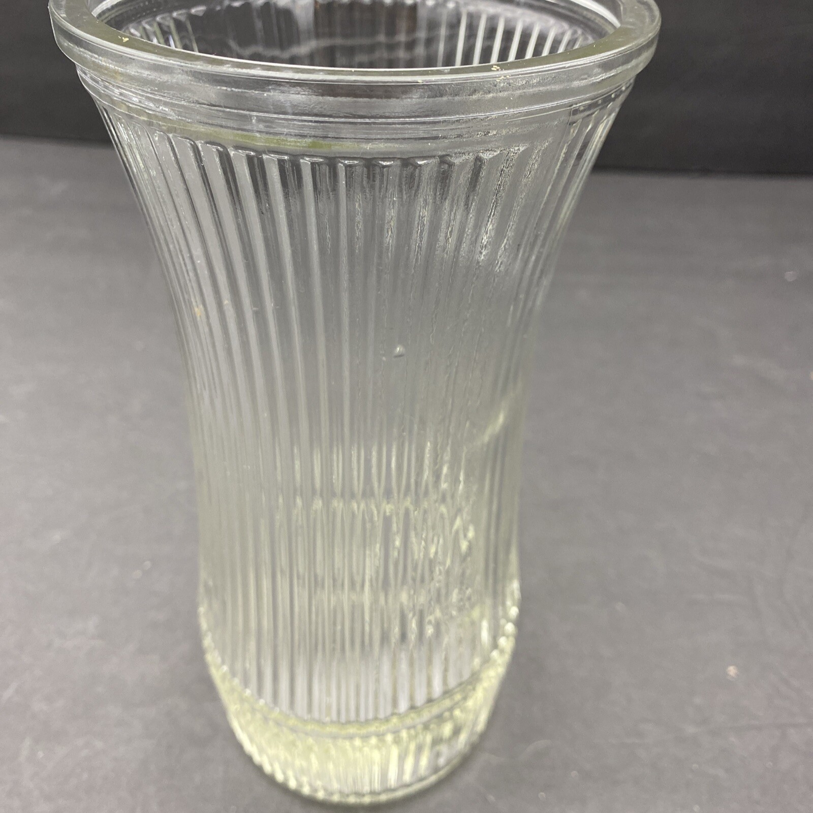Vintage Hoosier Glass 4088-8 Ribbed Pressed Glass Vase Clear Flared Top MCM